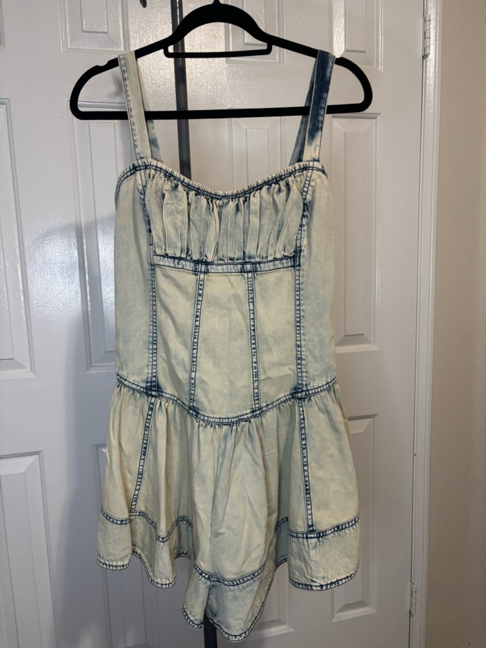 Pilcro Light Wash Denim Romper — Cream with Faded Blue Accents - Picture 3 of 15